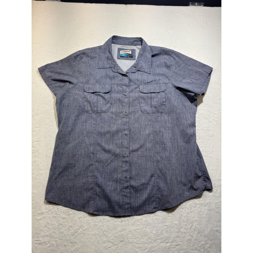 Magellan Outdoors Shirt Mens 2XL Blue Chambray Short Sleeve Button Front Fishing